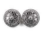 Marcasite Flower Wheel Button-sized Sterling Silver Earrings